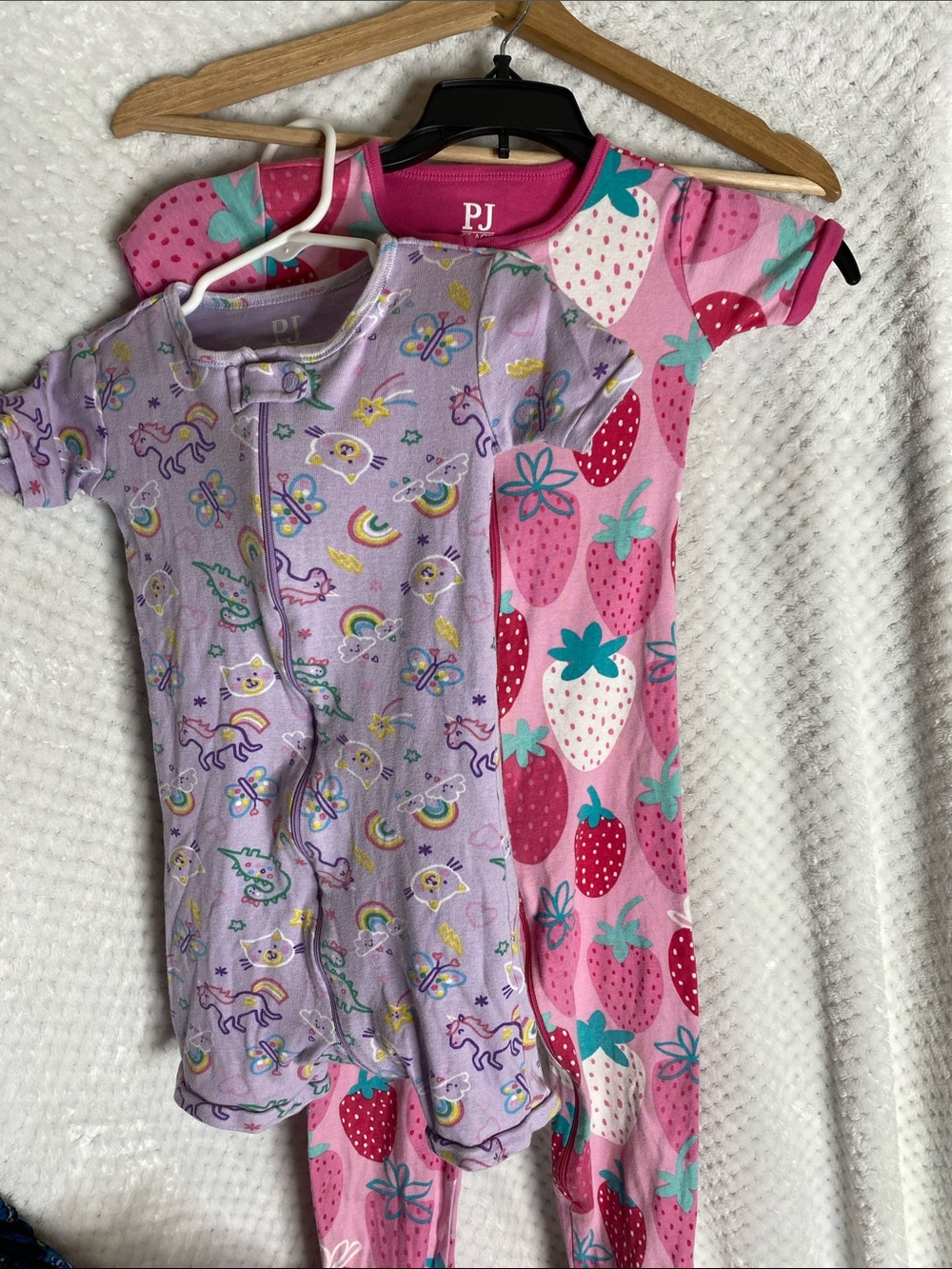 PJ Place Short Sleeve Girls' Lavender Unicorn & Pink Strawberry Pajama Bundle